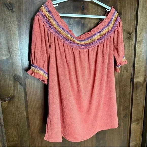Flower & Feather Women’s 3X blouse off the shoulder cute flowy top boho - Picture 2 of 8
